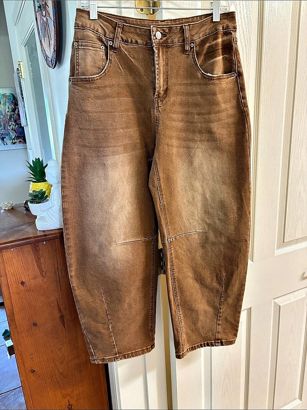 SIDEFEEL Barrel Leg Brown Pants Waist 10